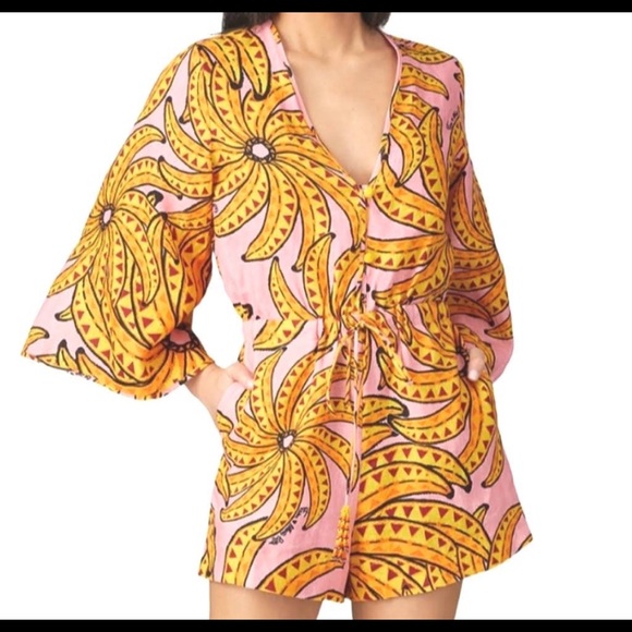 FARM Rio Pants - Farm Rio Banana Floral Linen Romper